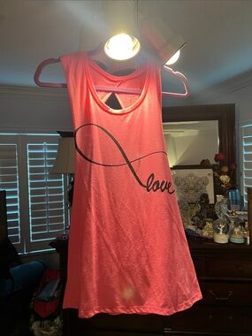 Rebellious One Pink Coral Tank Top with Infinity Love Graphic